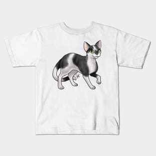 Cat - Devon Rex - Black and White Kids T-Shirt